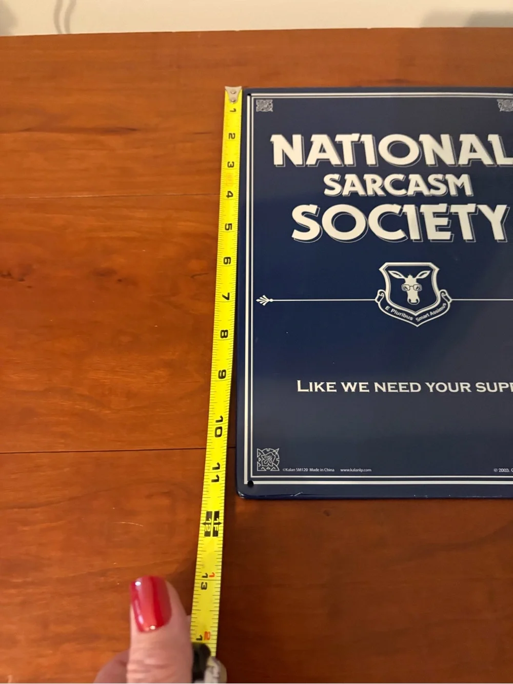 National Sarcasm Society Metal Tin Sign Funny Wall Decor 8x12 Blue